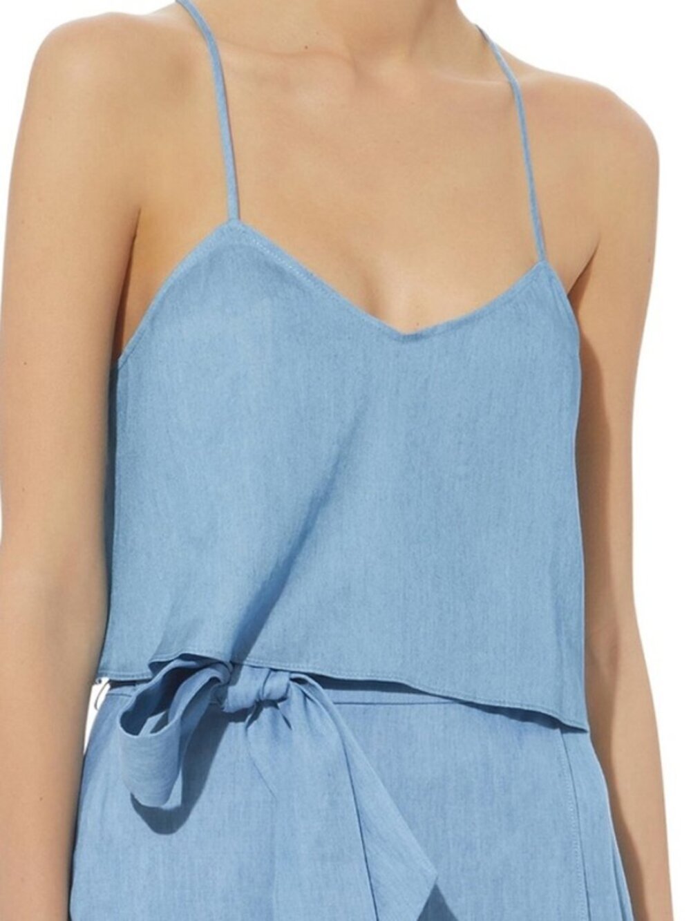 Tibi Light Blue Cropped Chambray Racerback Tank Size 0
